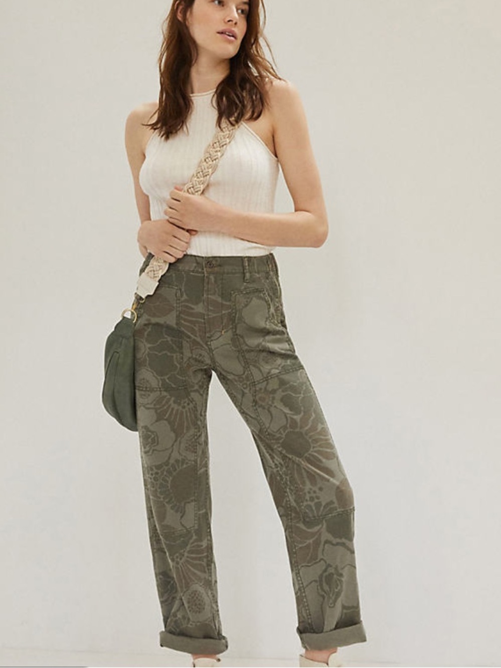Anthropologie Pilcro The Roamer Utility Trouser Pants Floral Olive Green Sz 30P